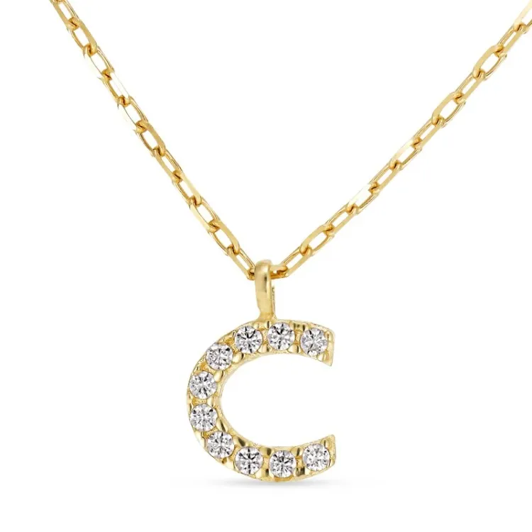 buchstab c Zirkon Halskette mit Anhänger aus 8 Karat Gold - My Letter