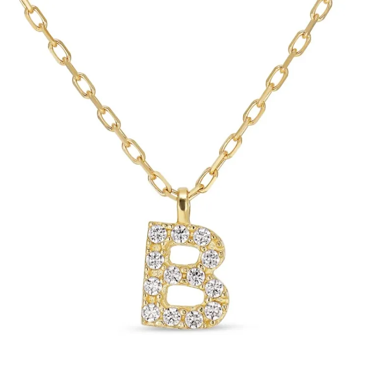 buchstab b Zirkon Halskette mit Anhänger aus 8 Karat Gold - My Letter