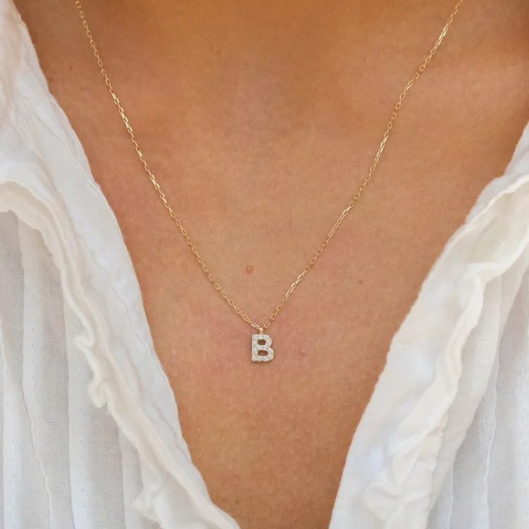 buchstab b Zirkon Halskette mit Anhänger aus 8 Karat Gold - My Letter