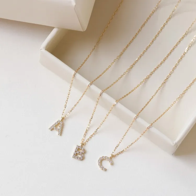 buchstab b Zirkon Halskette mit Anhänger aus 8 Karat Gold - My Letter
