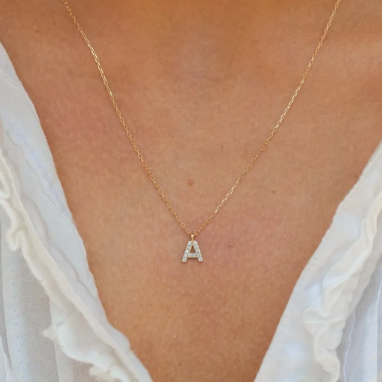 buchstab a Zirkon Halskette mit Anhänger aus 8 Karat Gold - My Letter