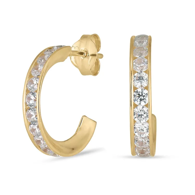 13,5 mm Halbkreolen in 8 Karat Gold mit Zirkon - Gold Collection
