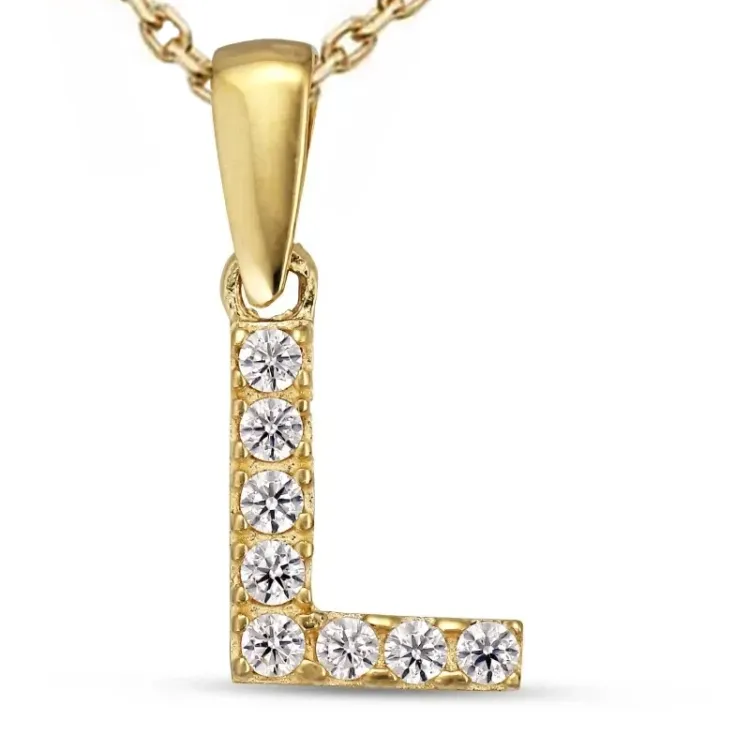buchstab l Zirkon Halskette aus vergoldetem Sterlingsilber und Anhänger aus 8 Karat Gold - My Letter