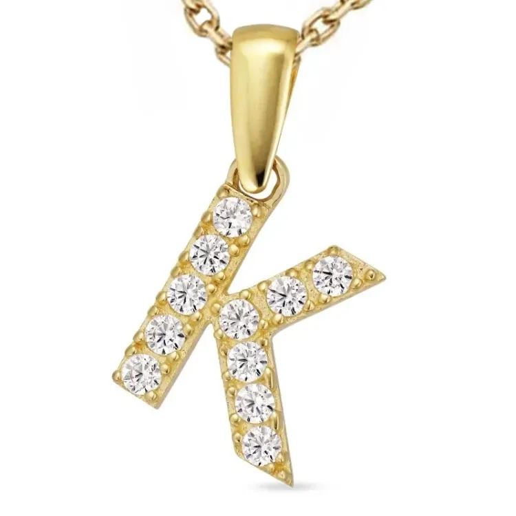 buchstab k Zirkon Halskette aus vergoldetem Sterlingsilber und Anhänger aus 8 Karat Gold - My Letter