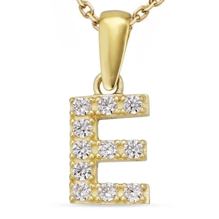 buchstab e Zirkon Halskette aus vergoldetem Sterlingsilber und Anhänger aus 8 Karat Gold - My Letter