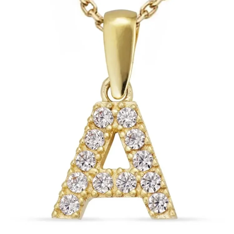 buchstab a Zirkon Halskette aus vergoldetem Sterlingsilber und Anhänger aus 8 Karat Gold - My Letter
