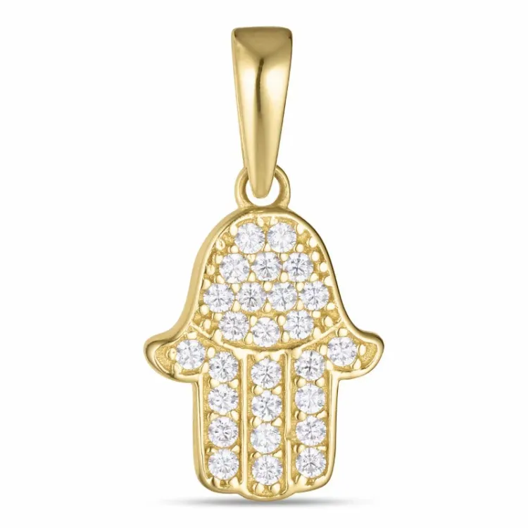 Hamsas Hand Zirkon Anhänger aus 9 Karat Gold - Gold Collection