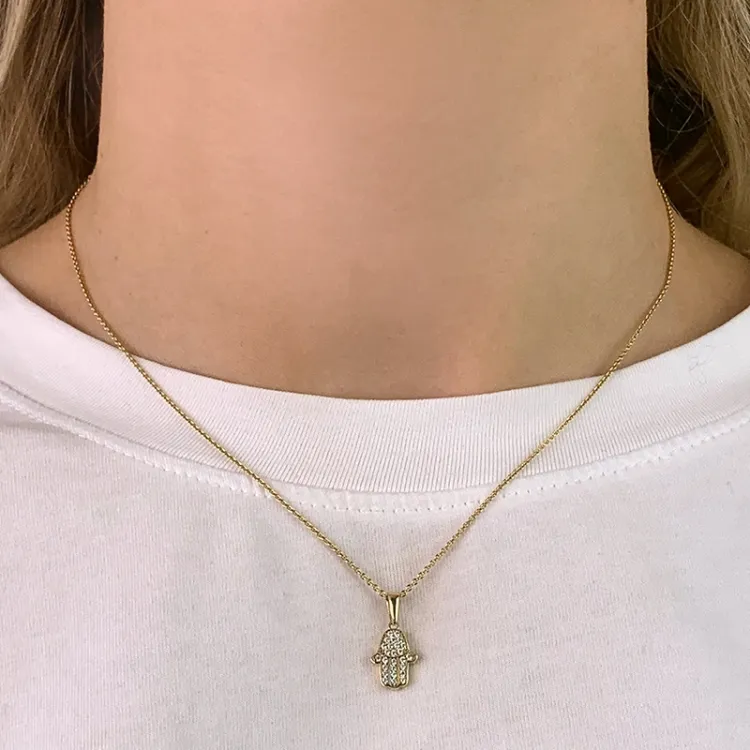 Hamsas Hand Zirkon Anhänger aus 9 Karat Gold - Gold Collection