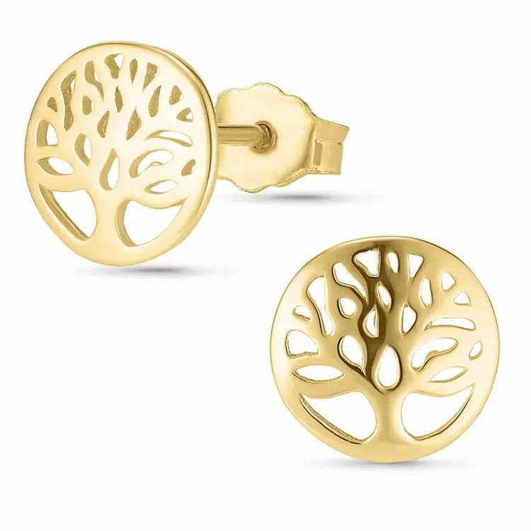 runden Lebensbaum Ohrstecker in 8 Karat Gold - Gold Collection