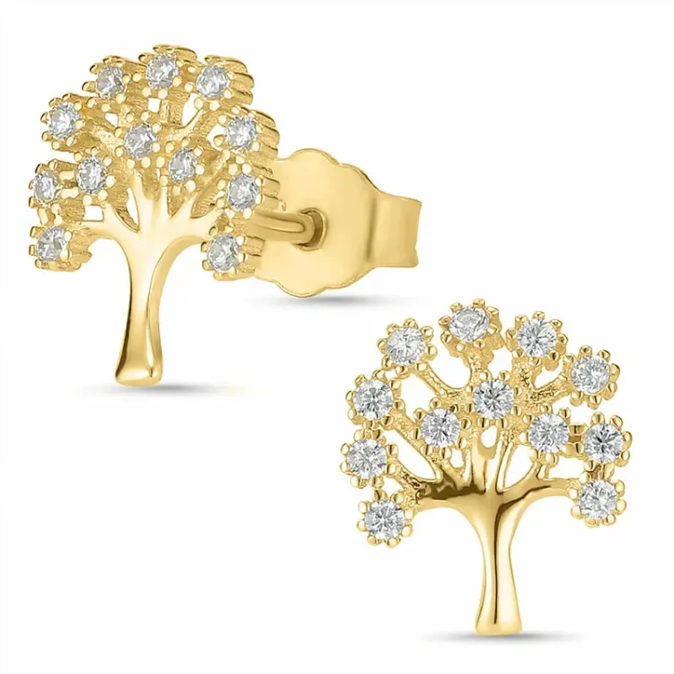 Lebensbaum Ohrstecker in 8 Karat Gold mit Zirkon - Gold Collection