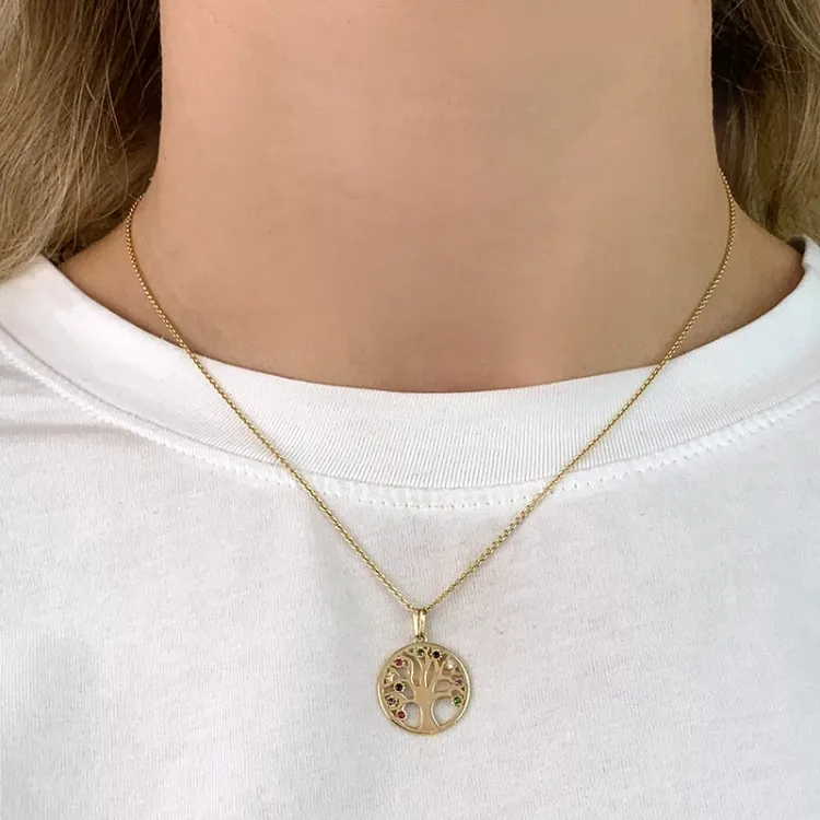 16 mm Lebensbaum Zirkon Anhänger aus 8 Karat Gold - Gold Collection