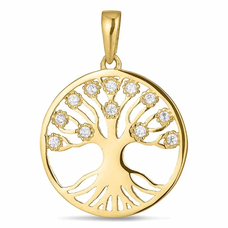 17 mm Lebensbaum Zirkon Anhänger aus 8 Karat Gold - Gold Collection