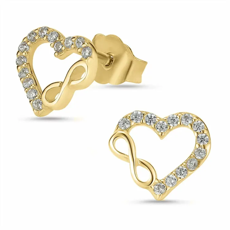 Herz Ohrstecker in 8 Karat Gold mit Zirkon - Gold Collection