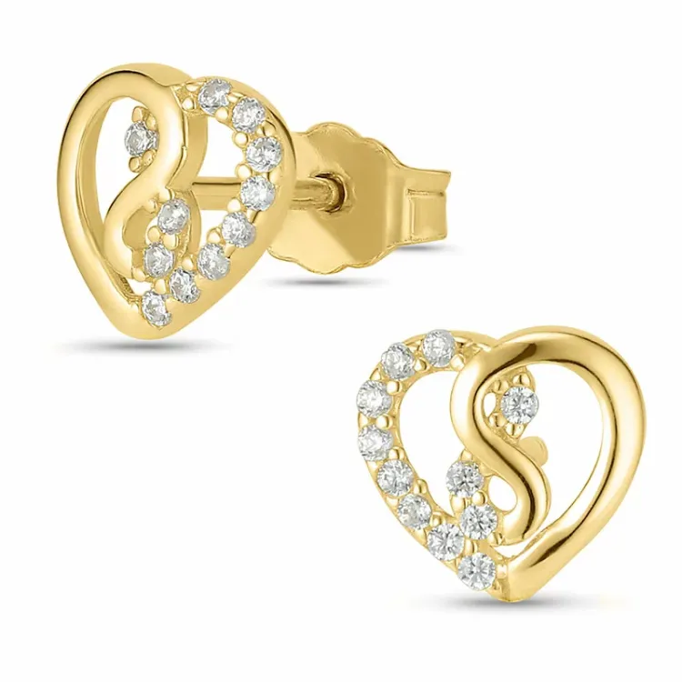 Herz Ohrstecker in 8 Karat Gold mit Zirkon