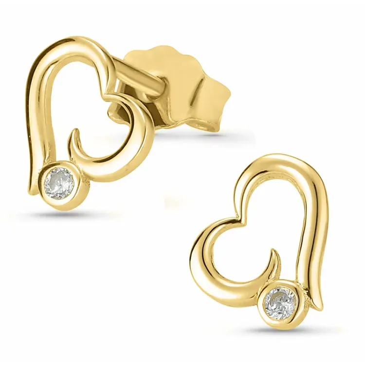 Herz Ohrstecker in 8 Karat Gold mit Zirkon - Gold Collection