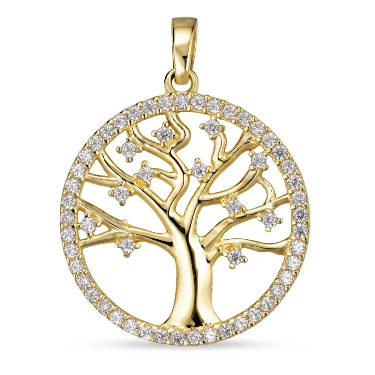 18 mm Lebensbaum Zirkon Anhänger aus 8 Karat Gold - Gold Collection