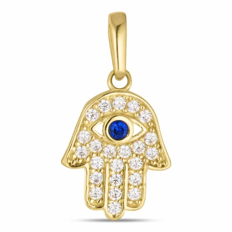 Hamsas Hand Zirkon Anhänger aus 8 Karat Gold - Gold Collection
