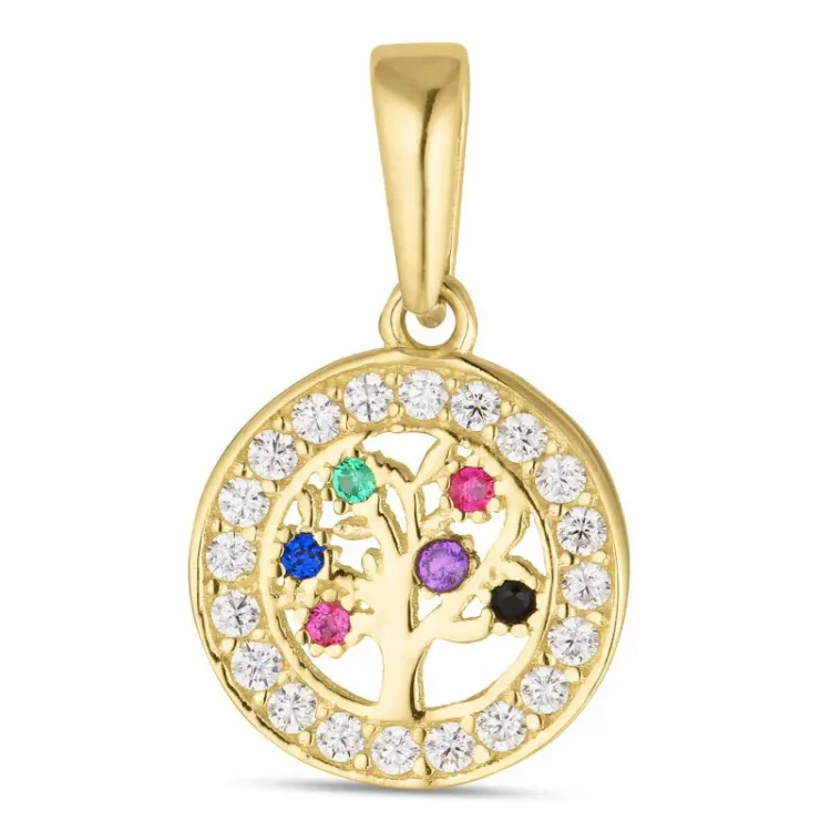 9,5 mm Lebensbaum Zirkon Anhänger aus 8 Karat Gold