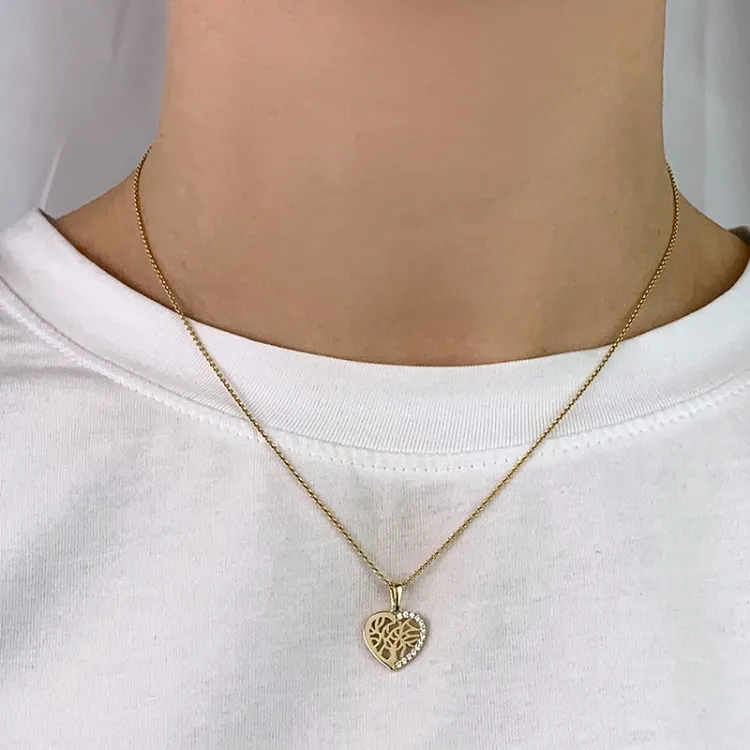 Herz Lebensbaum Zirkon Anhänger aus 8 Karat Gold