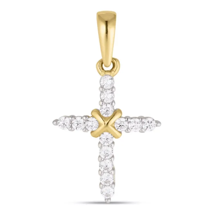 Kreuz Zirkon Anhänger aus 8 Karat Gold, rhodiniert