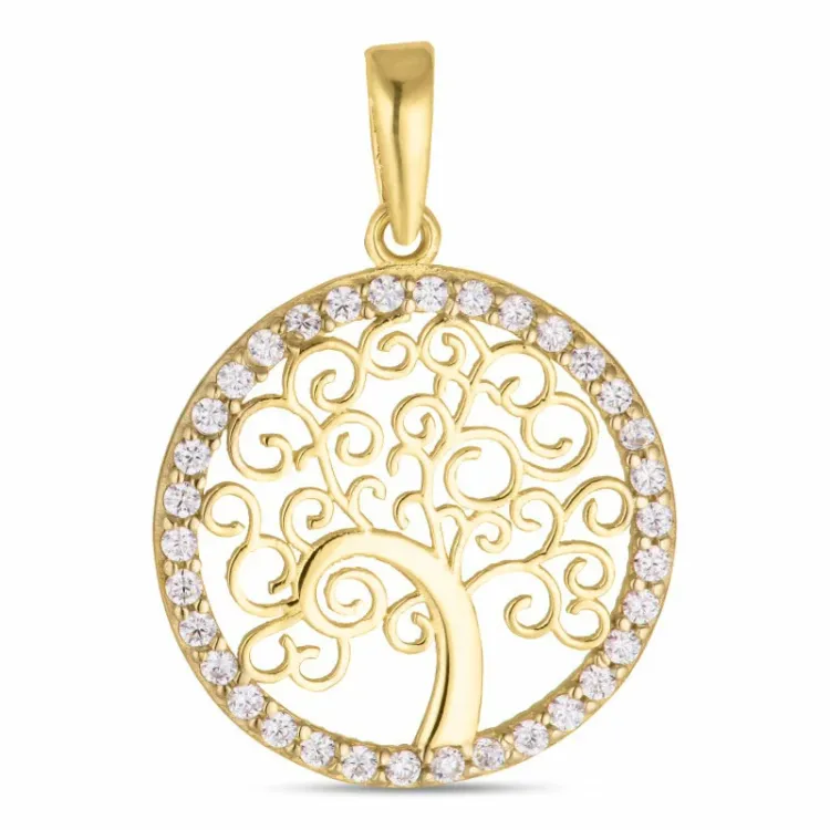 Lebensbaum Zirkon Anhänger aus 8 Karat Gold