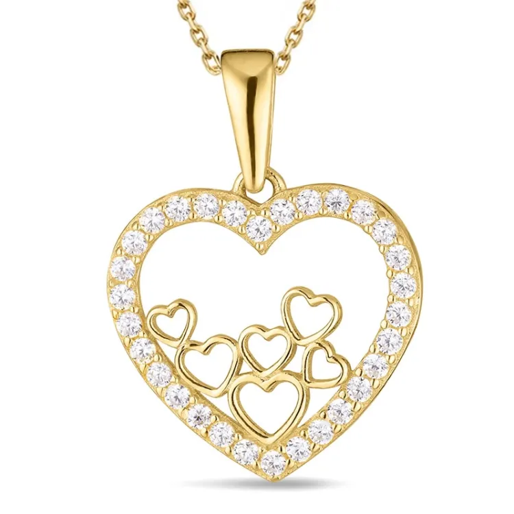 Herz Halskette aus vergoldetem Sterlingsilber und Anhänger aus 8 Karat Gold - Gold Collection