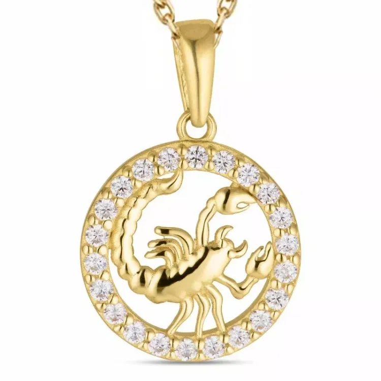 sternzeich skorpion Zirkon Halskette aus vergoldetem Sterlingsilber und Anhänger aus 8 Karat Gold - Gold Collection