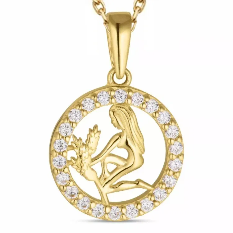 sternzeich jungfrau Zirkon Halskette aus vergoldetem Sterlingsilber und Anhänger aus 8 Karat Gold - Gold Collection
