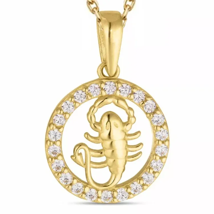 sternzeich krebs Zirkon Halskette aus vergoldetem Sterlingsilber und Anhänger aus 8 Karat Gold - Gold Collection