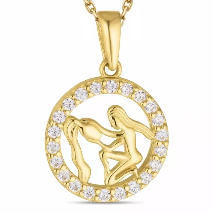 sternzeich wassermann Zirkon Halskette aus vergoldetem Sterlingsilber und Anhänger aus 8 Karat Gold - Gold Collection