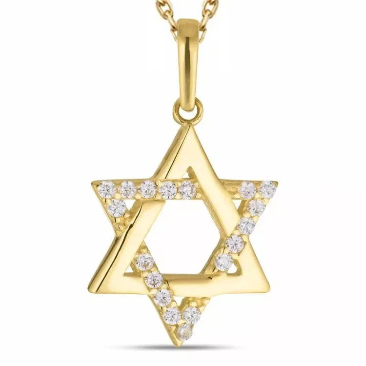 Davidstern Zirkon Halskette aus vergoldetem Sterlingsilber und Anhänger aus 8 Karat Gold - Gold Collection