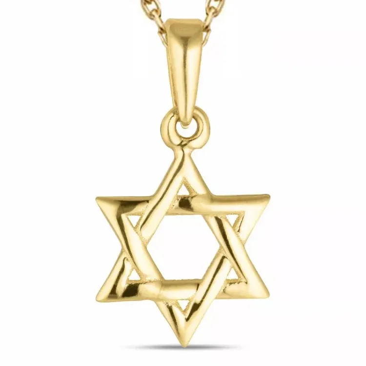 Davidstern Halskette aus vergoldetem Sterlingsilber und Anhänger aus 8 Karat Gold - Gold Collection