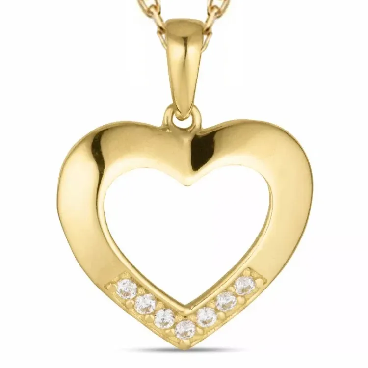 Herz Zirkon Halskette aus vergoldetem Sterlingsilber und Anhänger aus 8 Karat Gold