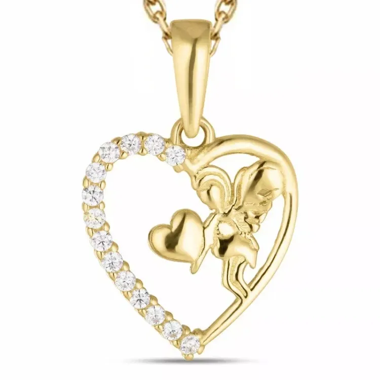 Herz Engel Zirkon Halskette aus vergoldetem Sterlingsilber und Anhänger aus 8 Karat Gold - Gold Collection