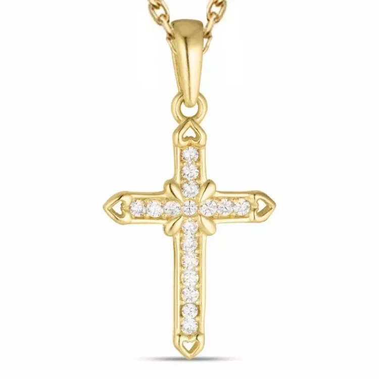 Kreuz Zirkon Halskette aus vergoldetem Sterlingsilber und Anhänger aus 8 Karat Gold