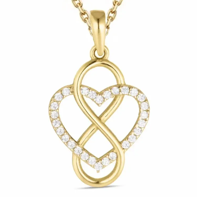 Herz infinity Zirkon Halskette aus vergoldetem Sterlingsilber und Anhänger aus 8 Karat Gold - Gold Collection