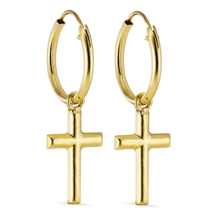 12 mm Kreuz Kreole in 9 Karat Gold - Amoré