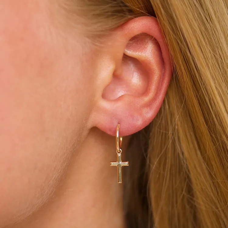 12 mm Kreuz Kreole in 9 Karat Gold - Amoré