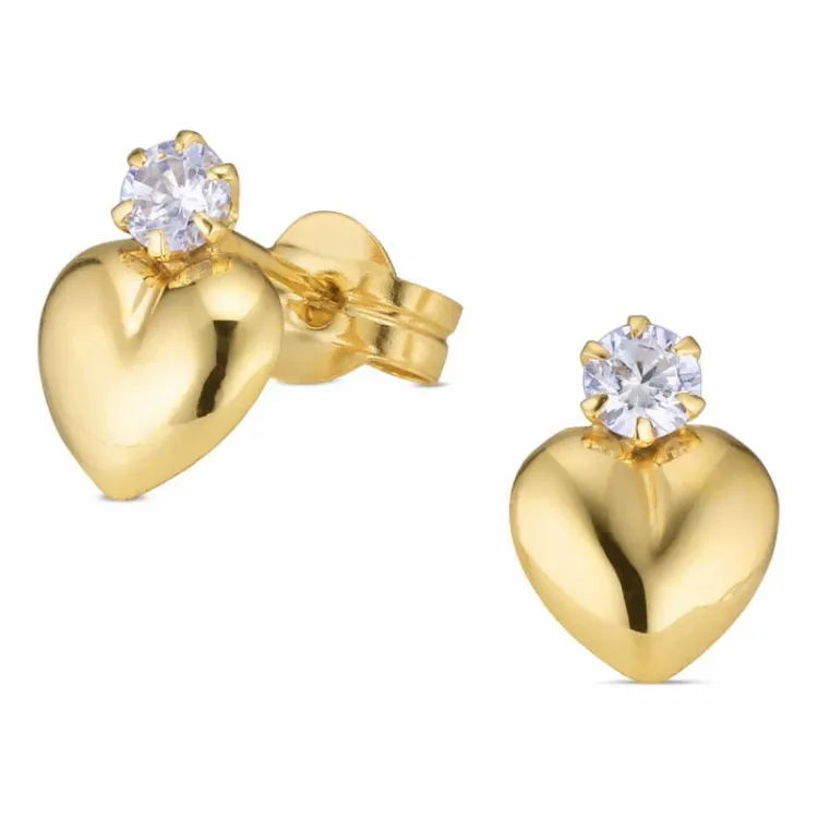 Herz Ohrstecker in 9 Karat Gold mit Zirkon - Gold Collection