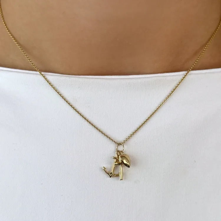 Glaube-Hoffnung-Liebe Halskette aus vergoldetem Sterlingsilber und Anhänger aus 9 Karat Gold - Amoré
