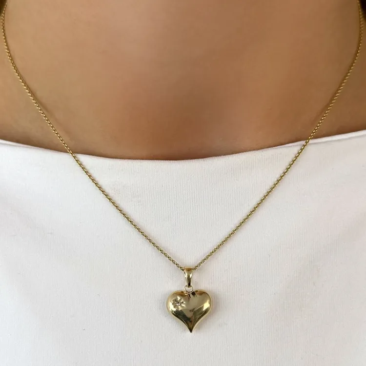 Herz Zirkon Halskette aus vergoldetem Sterlingsilber und Anhänger aus 9 Karat Gold - Amoré