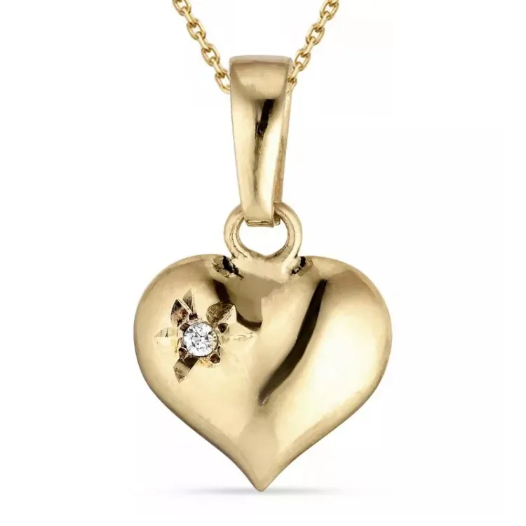 Herz Zirkon Halskette aus vergoldetem Sterlingsilber und Anhänger aus 9 Karat Gold - Amoré