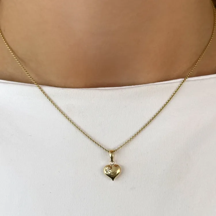 Herz Zirkon Halskette aus vergoldetem Sterlingsilber und Anhänger aus 9 Karat Gold - Amoré