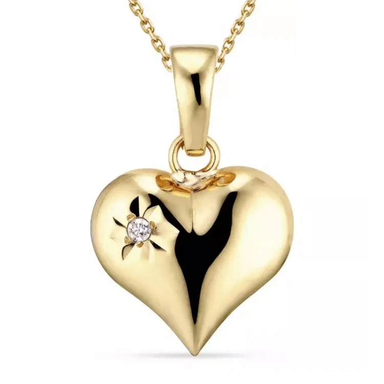 Herz Zirkon Halskette aus vergoldetem Sterlingsilber und Anhänger aus 9 Karat Gold - Amoré