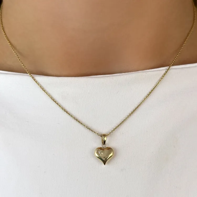 Herz Zirkon Halskette aus vergoldetem Sterlingsilber und Anhänger aus 9 Karat Gold - Amoré
