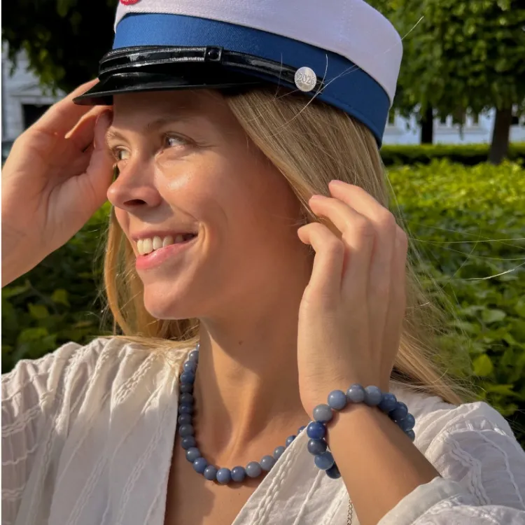 blauem Aventurin Halskette aus vergoldetem Stahl - AURA
