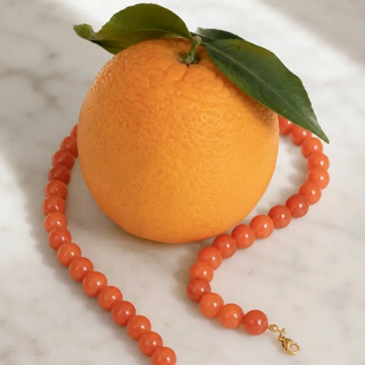 oranger Chalcedon Halskette aus vergoldetem Stahl - AURA
