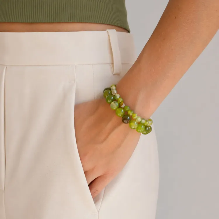 grünem Achat Armband aus vergoldetem Stahl - AURA