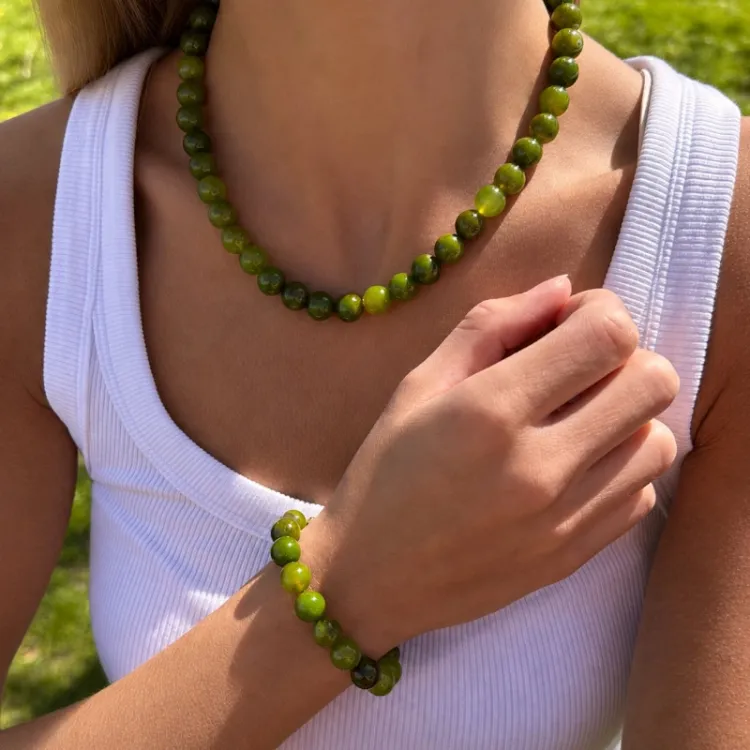grünem Achat Armband aus vergoldetem Stahl - AURA
