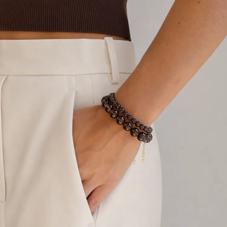 Rauchquarz Armband aus vergoldetem Stahl - AURA
